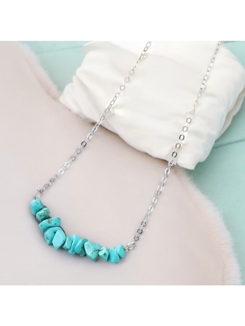NEW 14k white gold turquoise color quartz stone chain boho necklace jewelry B26A